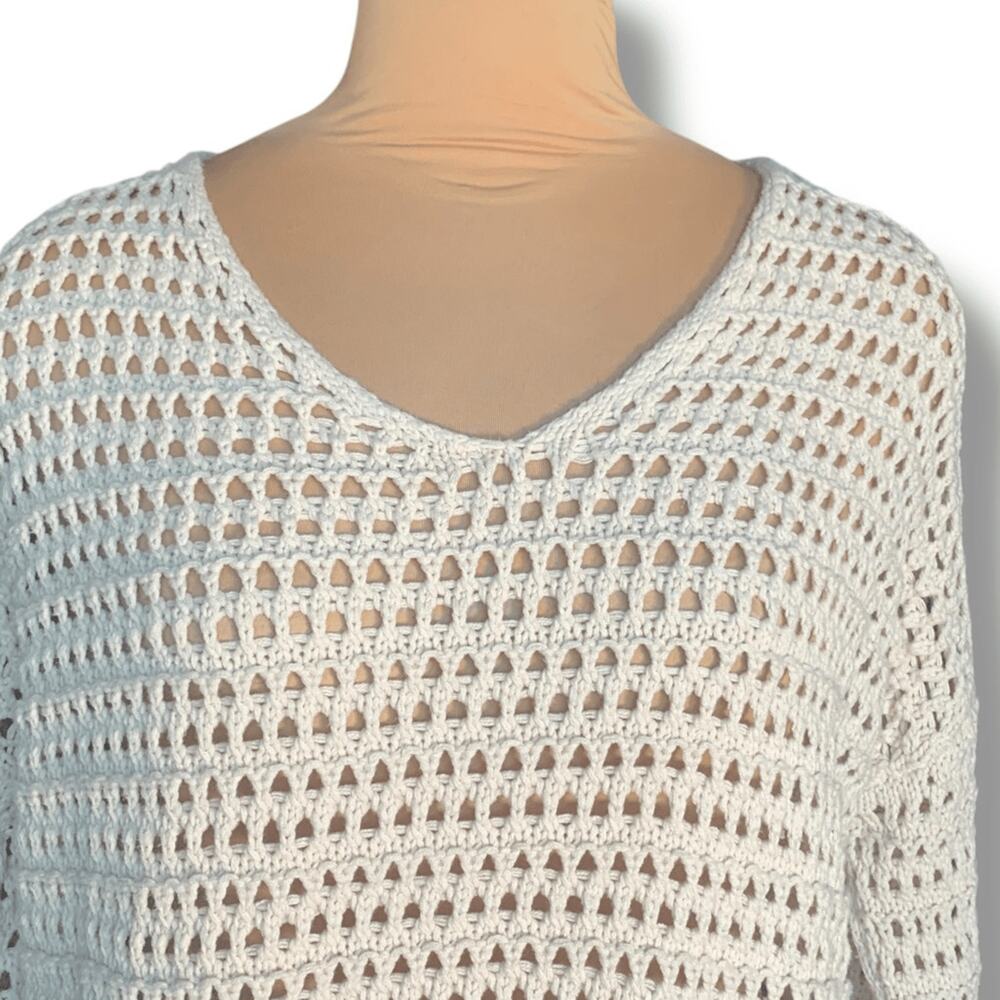 Cream Crochet Open Weave Knit Sweater Large XL Cottage Euro Summer Boho Vacation